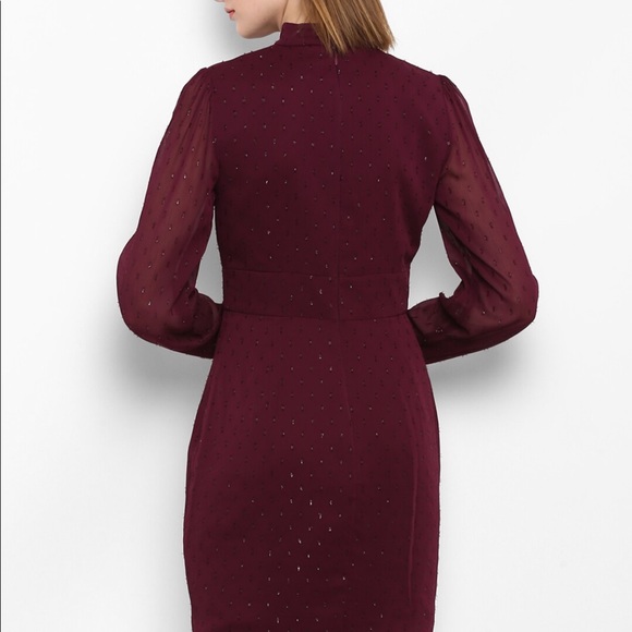 forever new wine colour Delilah metallic halo neck dress - Picture 6 of 9